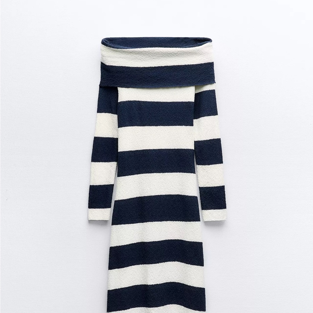 Striped Off-Shoulder Knit Dress